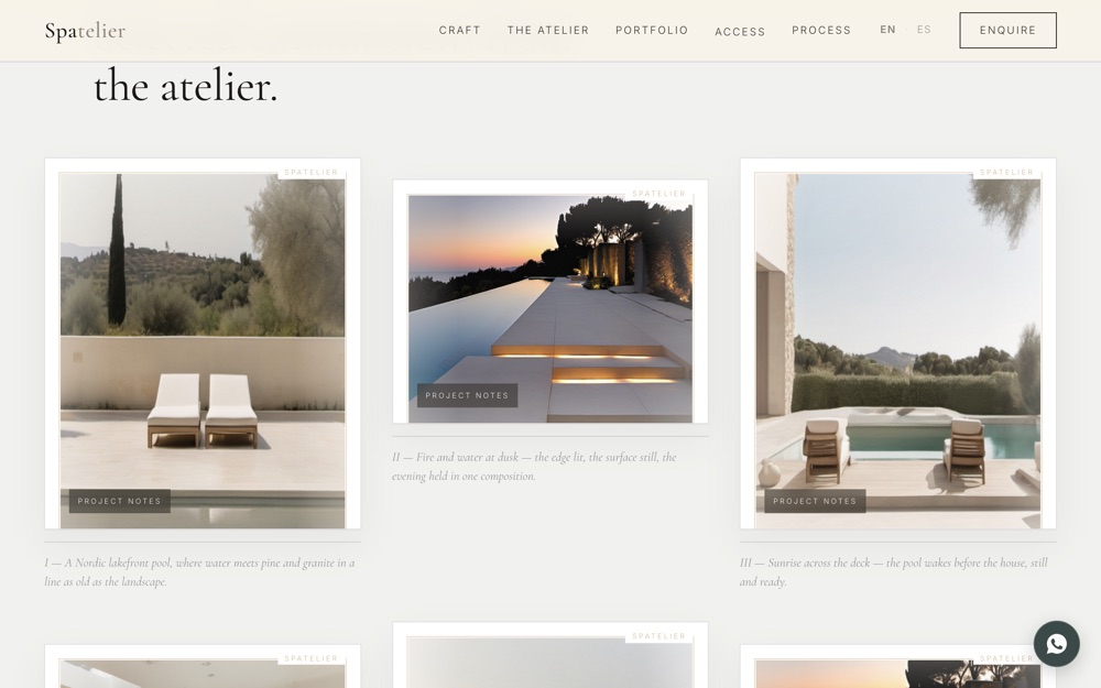The Spatelier site, live — selected pool commissions